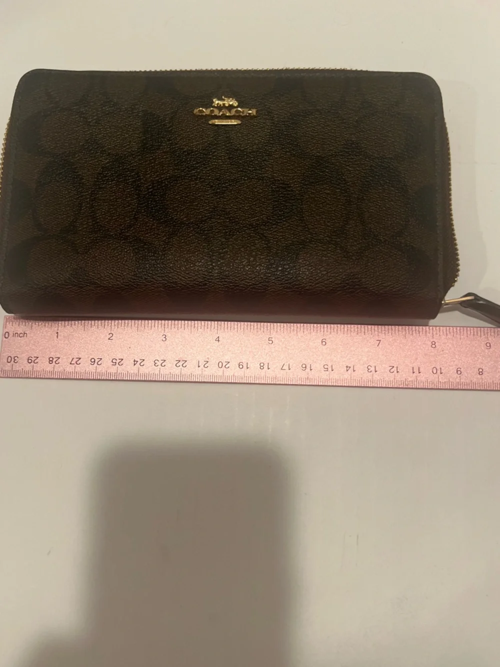 Authentic Coach Slim Zip Around Wallet in Signature Coated Canvas – Brown/Black - Picture 9 of 10